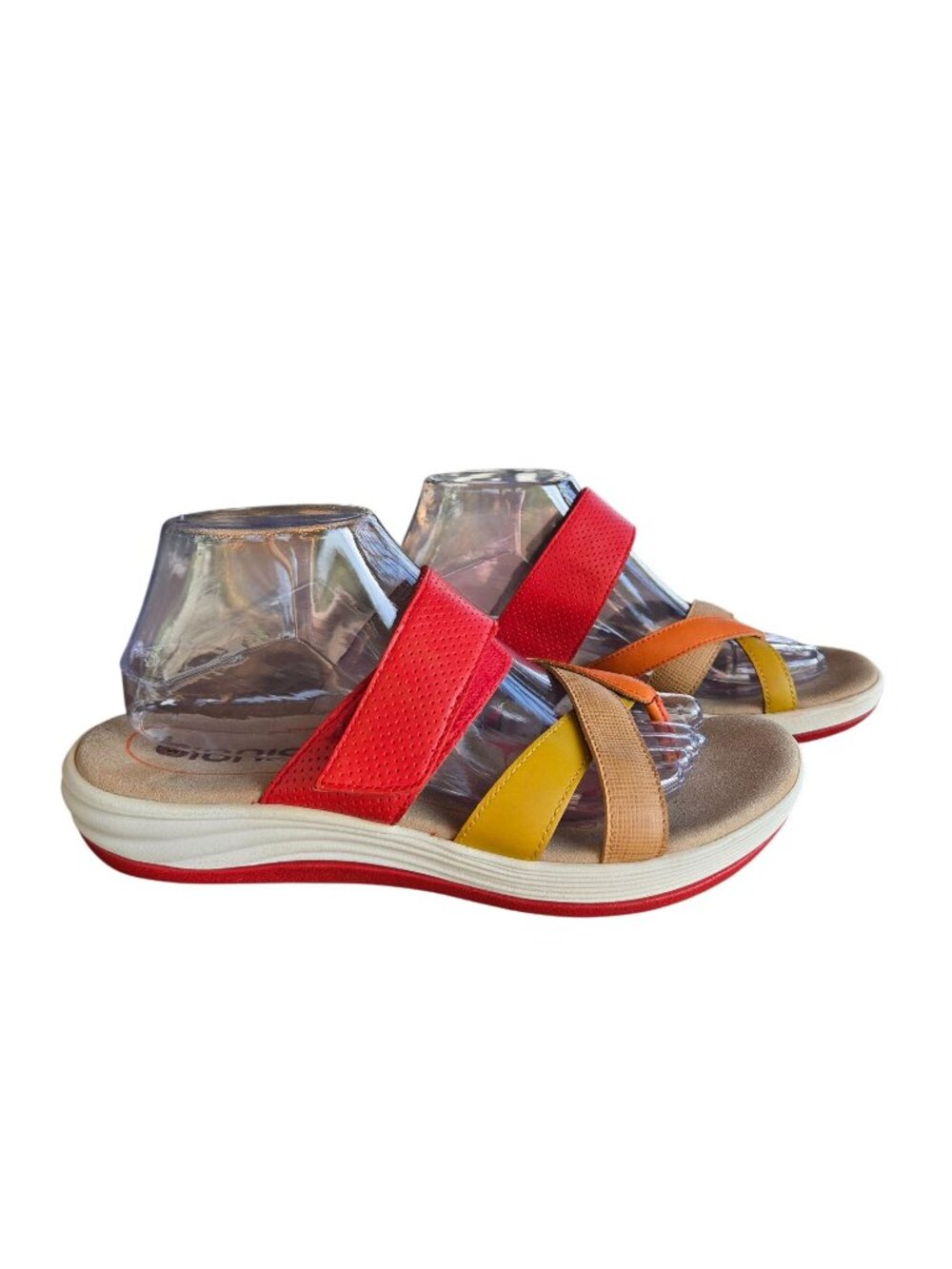 Bionica Women's Leather Cross Strap Toe Thong Sandals Red Tan Size 9.5M